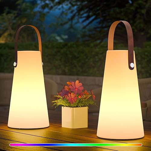 Miniatura 12 de Faroles para exteriores, linterna de campamento recargable con impermeabilidad IP44, funciona con pilas, lámpara de mesa inalámbrica portátil con