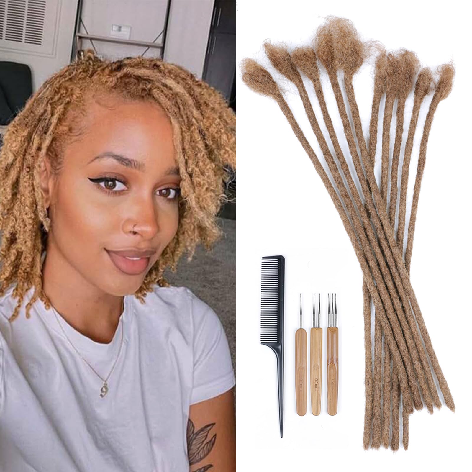 DaiMer 12 Inch Dreadlock Extensions Human Hair 0.6cm Loc Extensions Real Human Hair for Men/Women/Kids 10 Strands Full Handmade Permanent Dreads Extensions Extension 30 Color Will not Fade