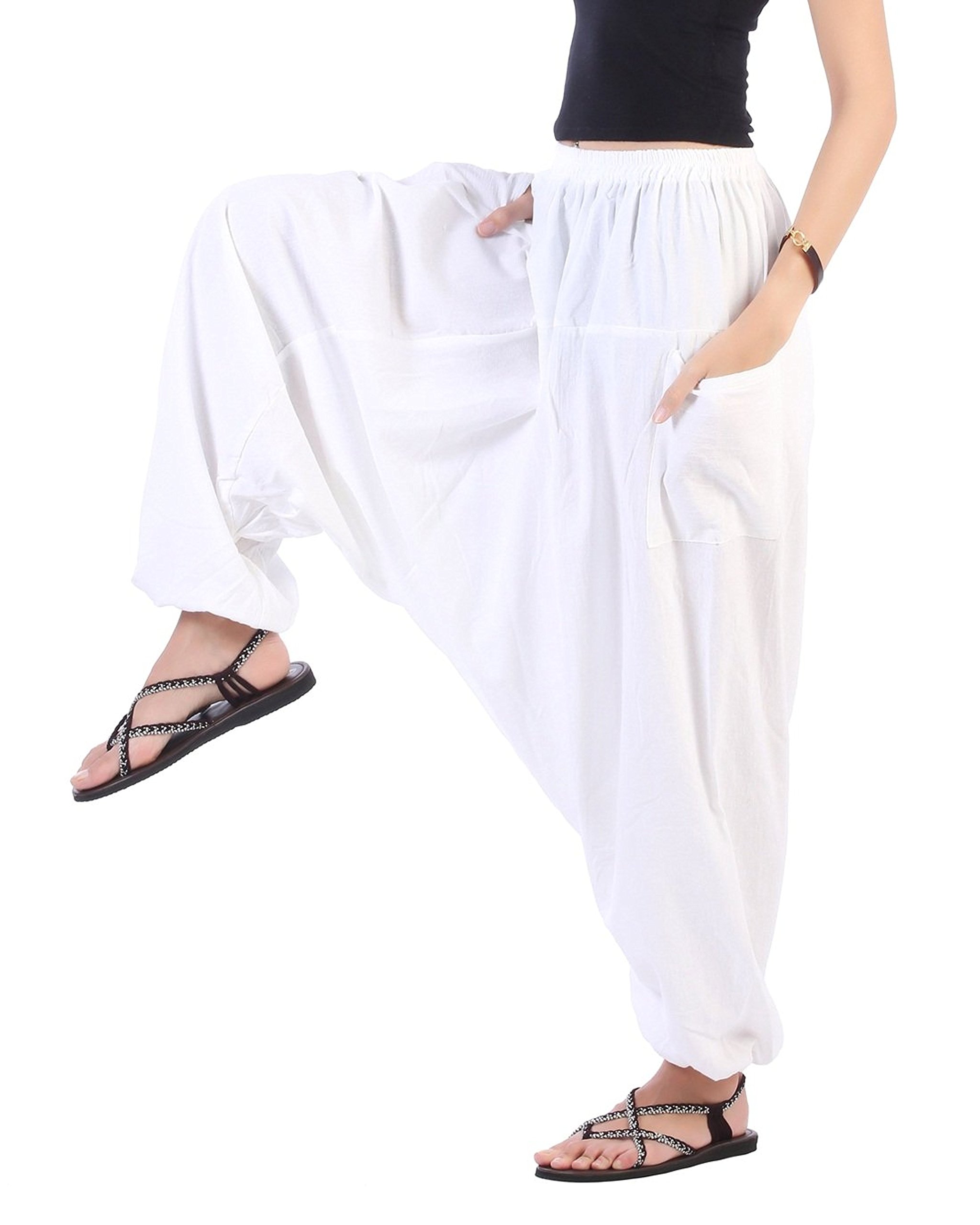 Whitewhale Women's White Whale Men Cotton Baggy Hippie Boho Gypsy Aladdin Yoga Harem Pants