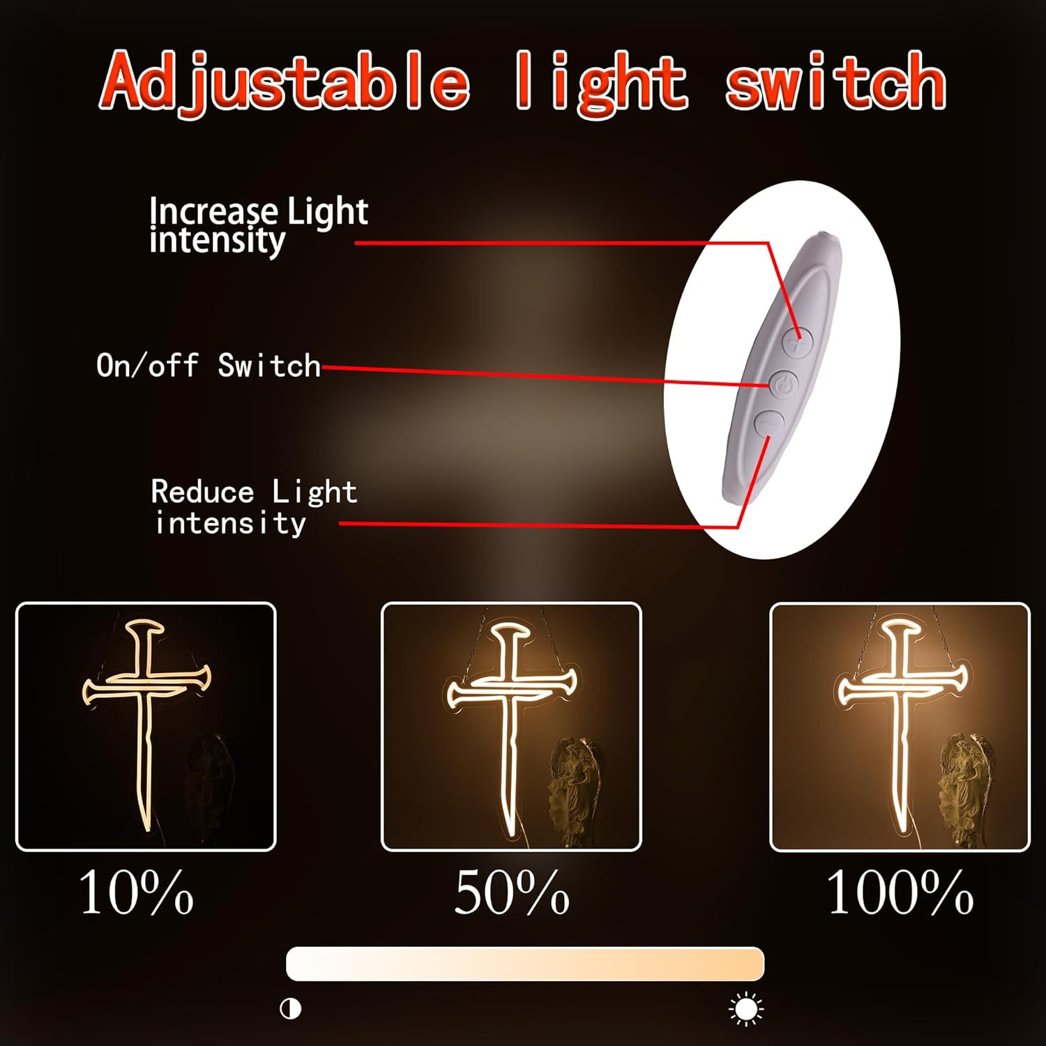 Three Nails Led Cross Neon Sign for Wall Decor,Nails Jesus Light Up Cross Neon Lights for Home Decoration Room Decor, Christian Religious Events Easter Gifts for Church Room Bedroom Believers