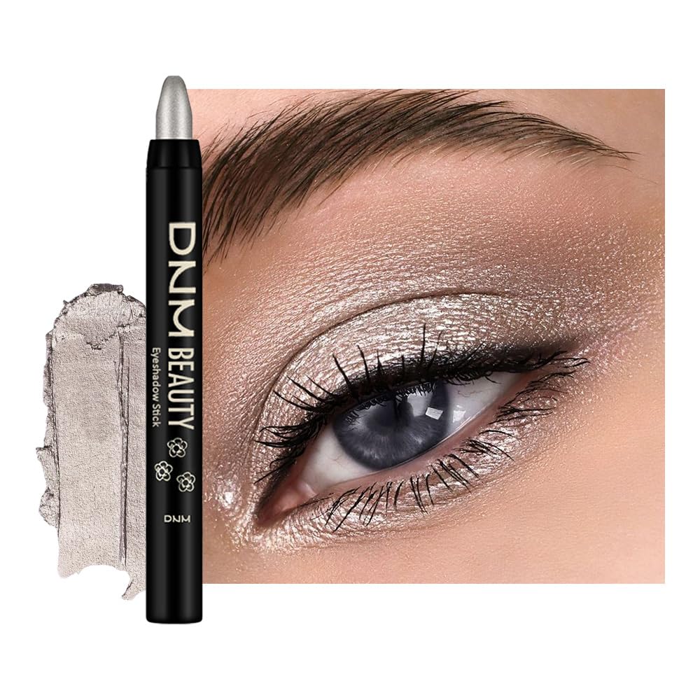 evpct Silver Grey Shimmer Cream Eye Shadow Sticks Brightener Pencil for Women, Silver Grey Silky Eyeshadow Applicator Stick Pen Waterproof, Blendable Crease-Proof Stick Eyeshadow Shimmer Eye Makeup 70