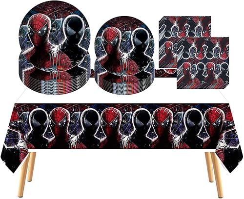 MZHICH 41 piezas de suministros de fiesta temática de héroe de la cena de araña, 20 platos, 20 servilletas y 1 mantel, decoración de fiesta de