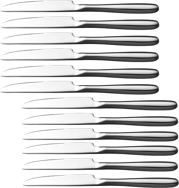 Velaze 12-Piece Dinner Knives Set, Premium Stainless Steel Steak Knives Serrated Dinner Knives Cutlery Set, Mirror Polished Design, 8.7 Inches