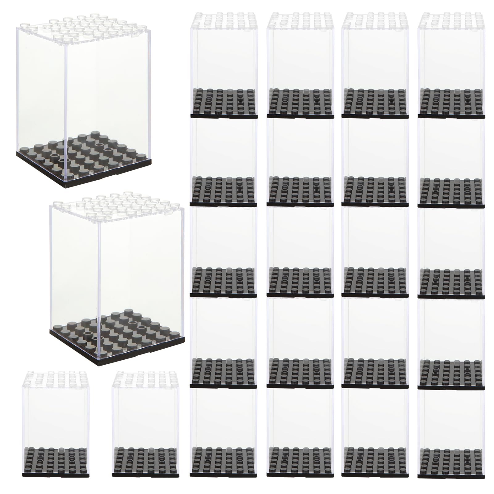 MUXHEL 24 Pcs Minifigure Display Case, Acrylic Small Action Figure Toys Storage Case, 2.7”×1.9”×1.9” Stackable Building Block Display Case for Minifigure, Action Figures