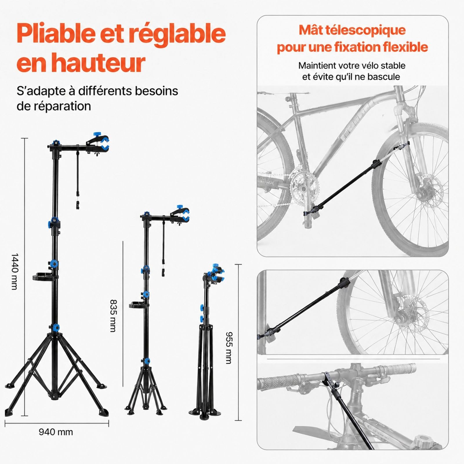 Fahrrad Reparaturständer mit Werkzeugablage, verstellbarer Montageständer für Wartung und Montage