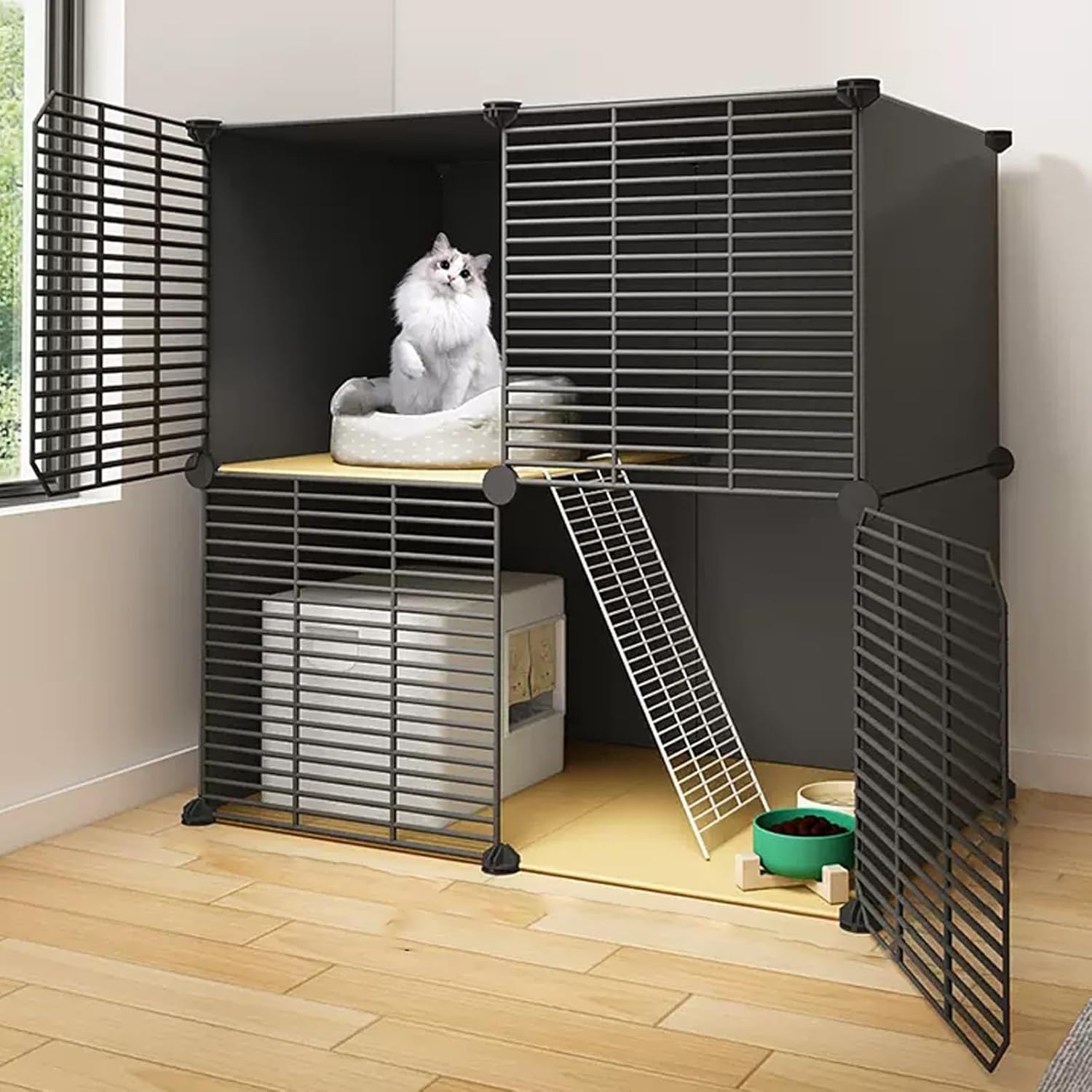 Indoor Large Cat Cages, DIY Cat Playpen Enclosures, Metal Wire Grid Pet Playpen for Cats, Rabbits & Small Animals - Spacious 43.7"x19.3"x43.7" Design