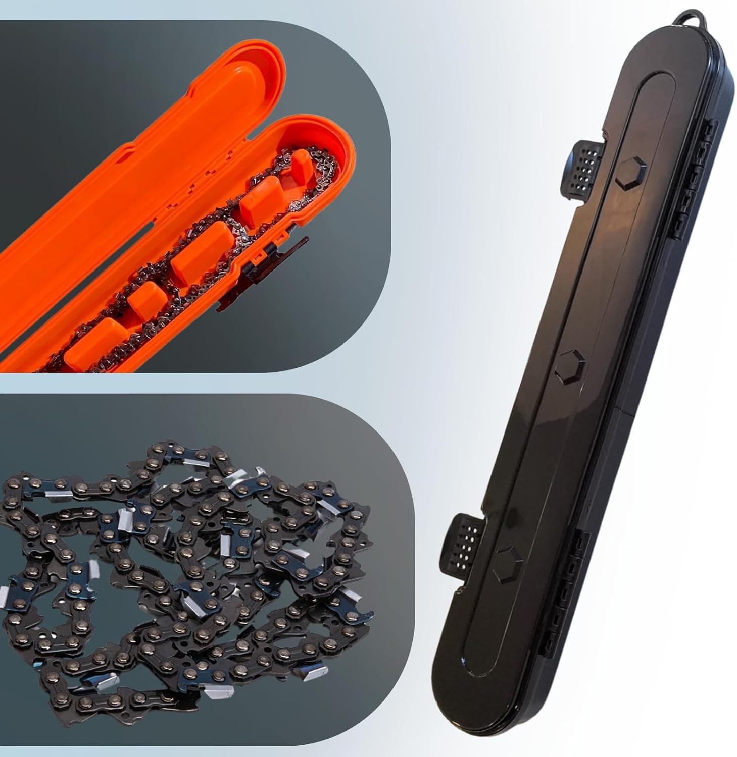 Srliya Kettensägenkettenlagerbox mit Großer Kapazität Kunststoff Organizer Elektrische Sägekette Tragetasche (Orange)