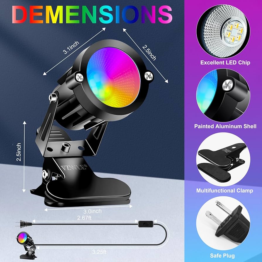 FZWLE RGBW 7W Clamp & Clip-On Spot Lights with Remote, 16