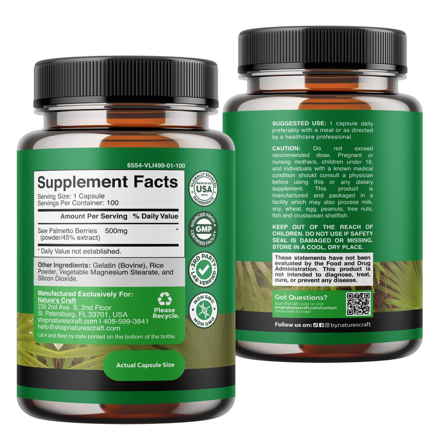 Saw Palmetto for Men Prostate Support - 500mg per Serving - 100 Capsules — Amazon image 8