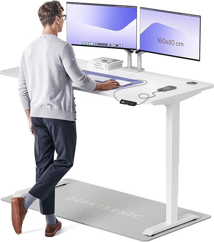 Desktronic Bureau Assis Debout Électrique 160x80cm - Bureau Réglable en Hauteur à Moteurs Électrique