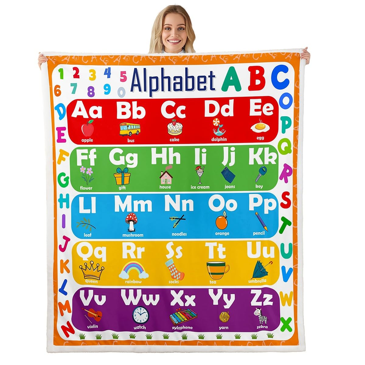 ABC Alphabet Sherpa Learning Alphabet Fleece Throw Blanket for Kids & Toddlers - Educational Plush Fuzzy Blanket - 40"x50"