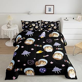 Cartoon Hedgehog Astronaut Comforter Set,Space Planet Bedding Set Kids Teens Modern Decor,Spaceship Starry Sky Comforter with 1 Pillowcase for All Seasons,Twin