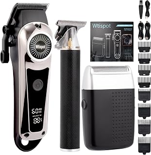 Wtispot Professional Golden Hair Clipper & Trimmer Set - USB Rechargeable Hair Cutting Kit with LCD Display Including Electric Shaver (3-in-1 306)