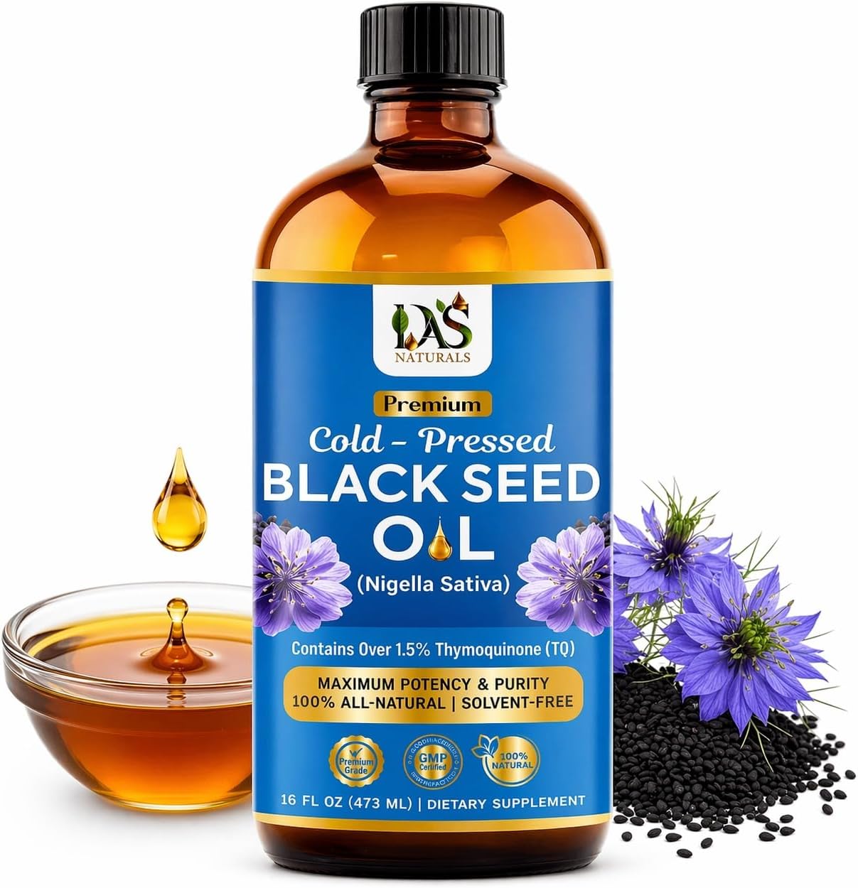 Black Seed Oil Cold Pressed, Nigella Sativa Kalonji, 16 Fl Oz