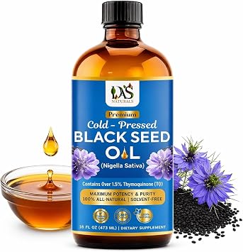Premium Black Seed Oil Cold-Pressed, Unrefined Nigella Sativa, High Thymoquinone & Omega 3 6 9, Best for Immune, Hair & Skin Support, 3 months supply, 100% Natural & Non-GMO, 16 Fl Oz