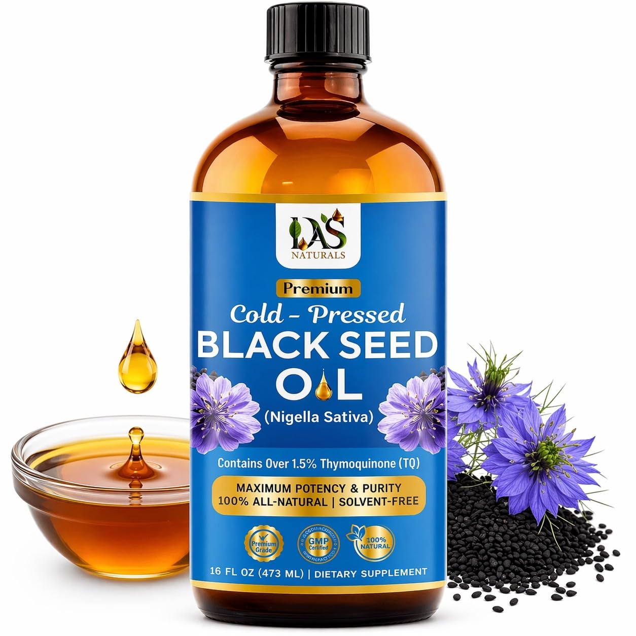 Black Seed Oil Cold Pressed, Nigella Sativa Kalonji, 16 Fl Oz