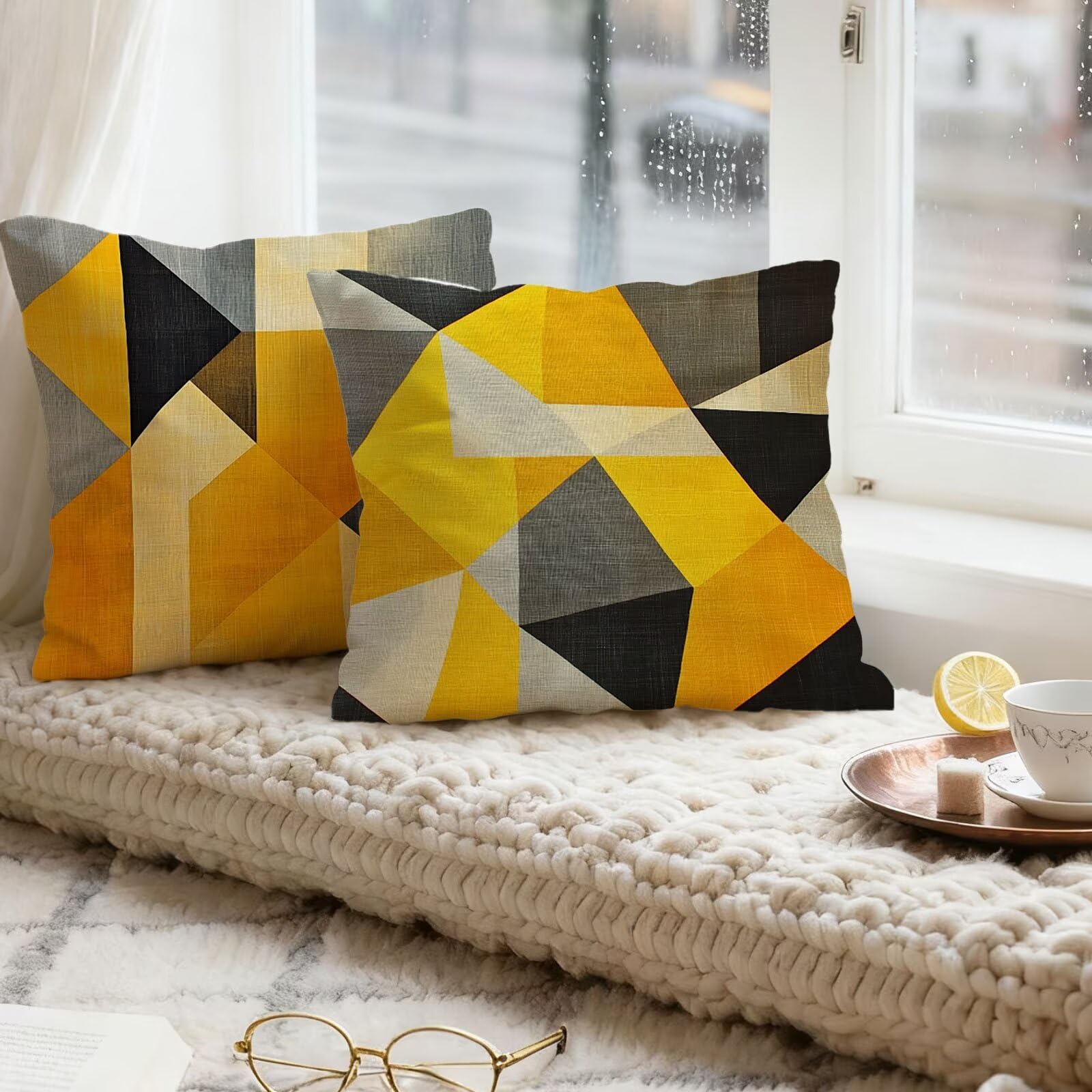Pomarańczowy Pokrowiec na poduszkę 65 x 65 Geometria Poszewka na poduszkę 65x65 Poduszki Sofa Pościel Poszewki Kwadratowe Poszewki na poduszki Zestaw 4 Ochraniaczy na szyję Poduszka do sypialni E-535