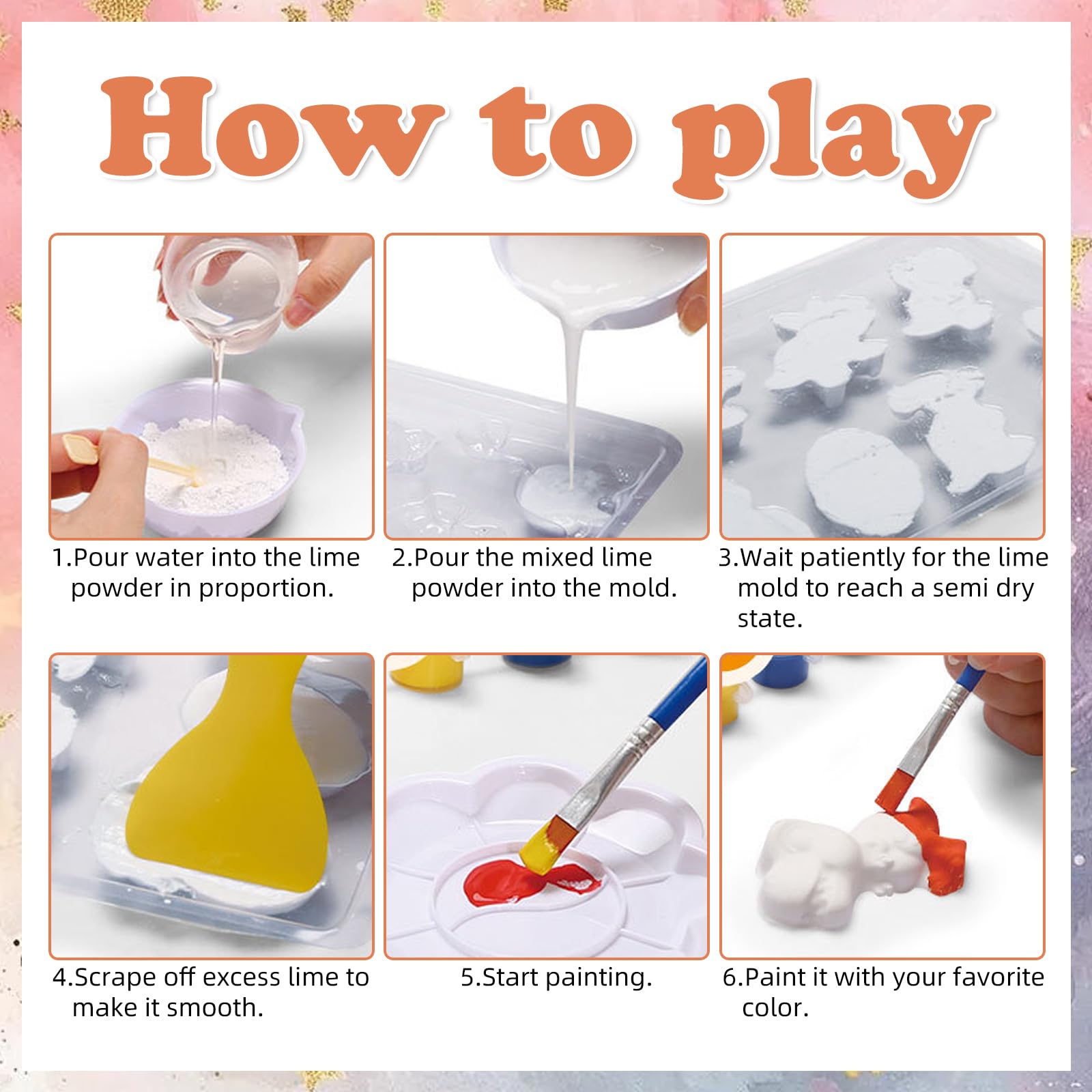 HYDROGELIX® Unicorns - Kit Pittura Gesso Per Bambini 4-9 Anni Con Stampi E Colori - 4