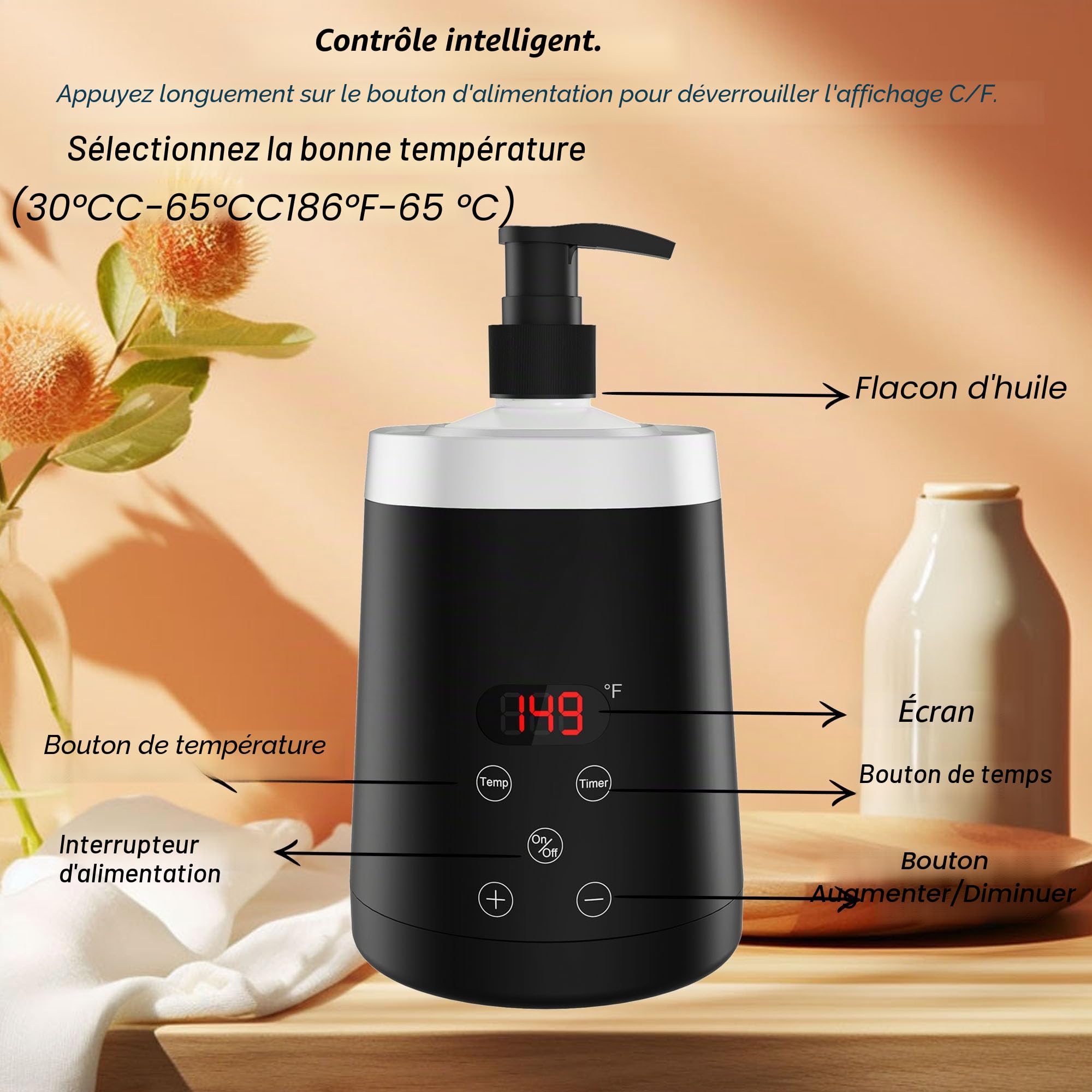 Chauffe-Huile de Massage Professionnel Réglable avec 2 Distributeurs, Affichage LED pour Spa