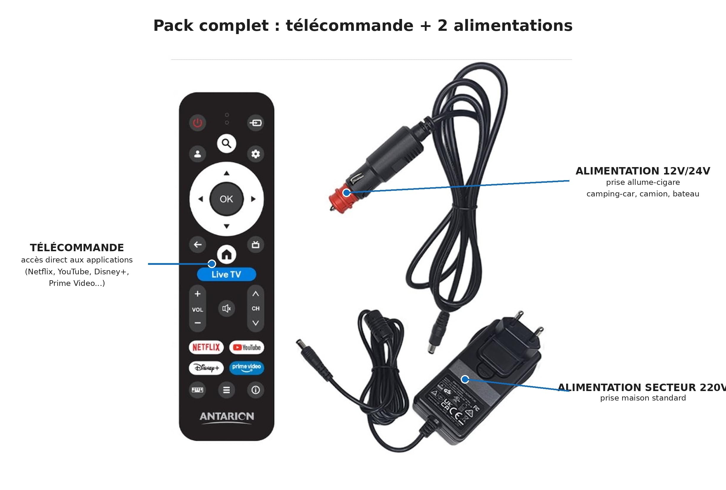 Antarion Smart TV 18,5" (47cm) Google TV - 12/24/220V - Bluetooth & Lecteur DVD