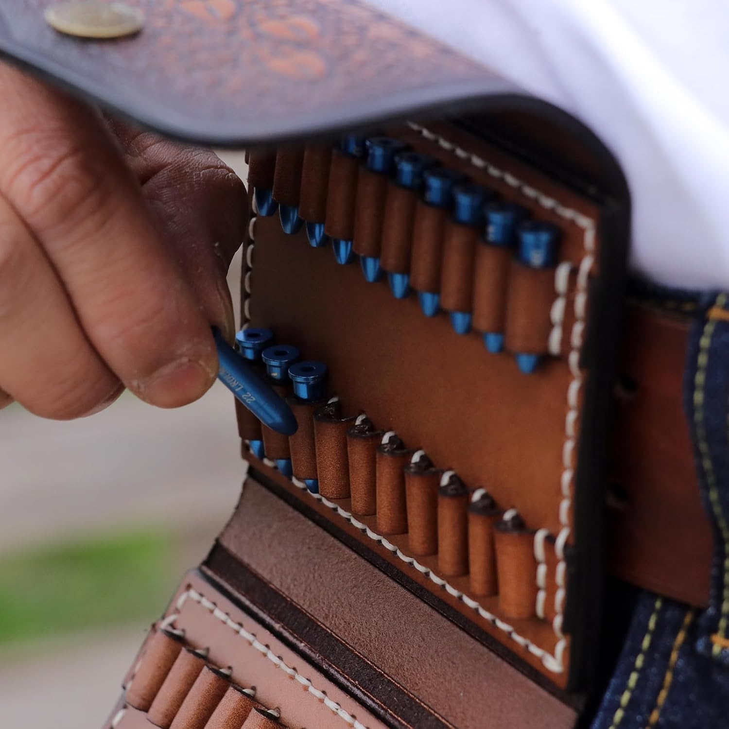 TOURBON Leather Ammo Wallet .22 .17 Cartridge Pouch Belt Ammunition Carrier Rifle Shell Holder