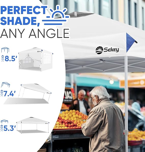 Sekey 10x10 Pop Up Canopy with 4 Sidewalls, One Push Setup Instant Outdoor Gazebo, Instant Easy Up Canopy with UPF50+ Top, 4 Weight Bags for Events, Beach, Patio, Camping