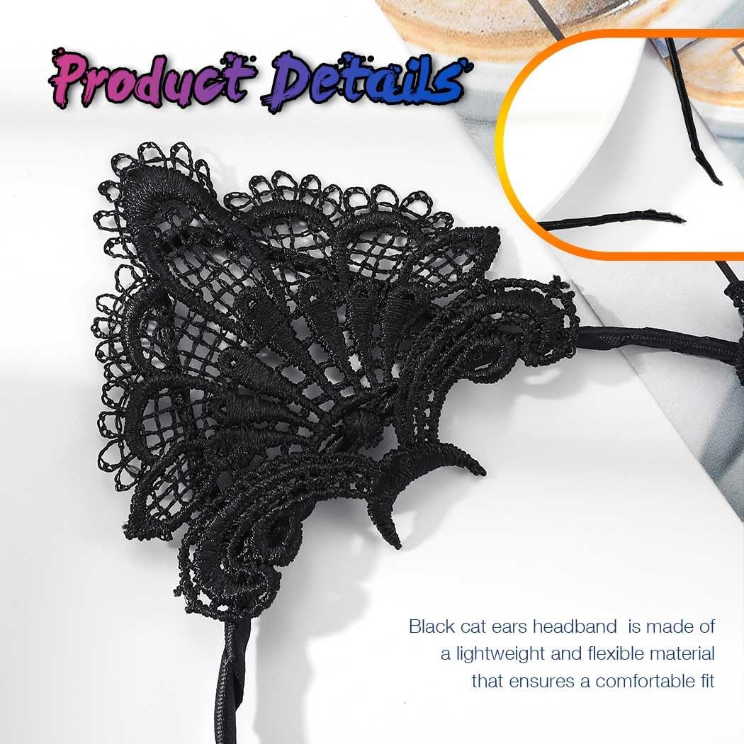 Catery Lace Cat Ears Headbands Cute Head Bands Halloween Cat Ear Head Hoops Party Cosplay Fashion Hair Accessory for Women - Image 6