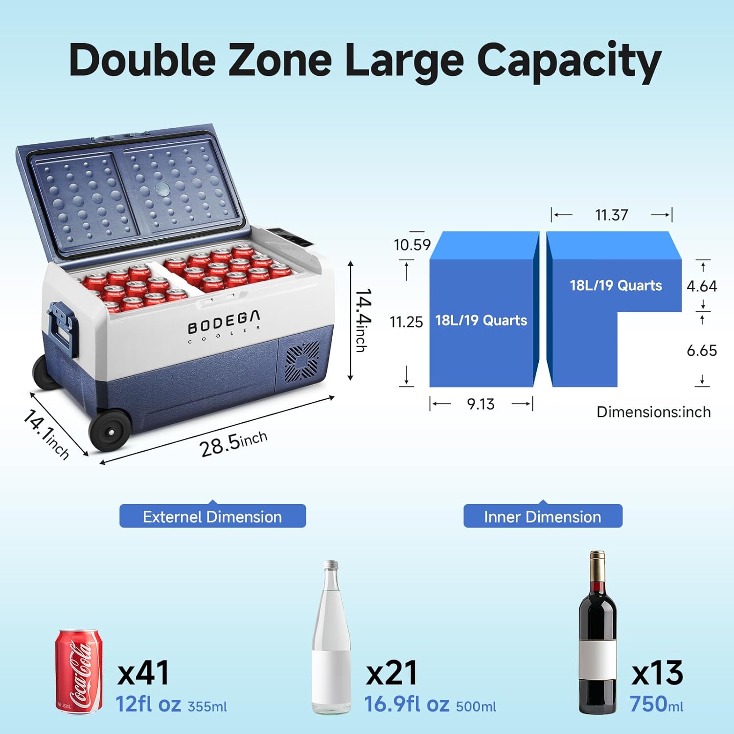BODEGACOOLER internal capacity and dimensions