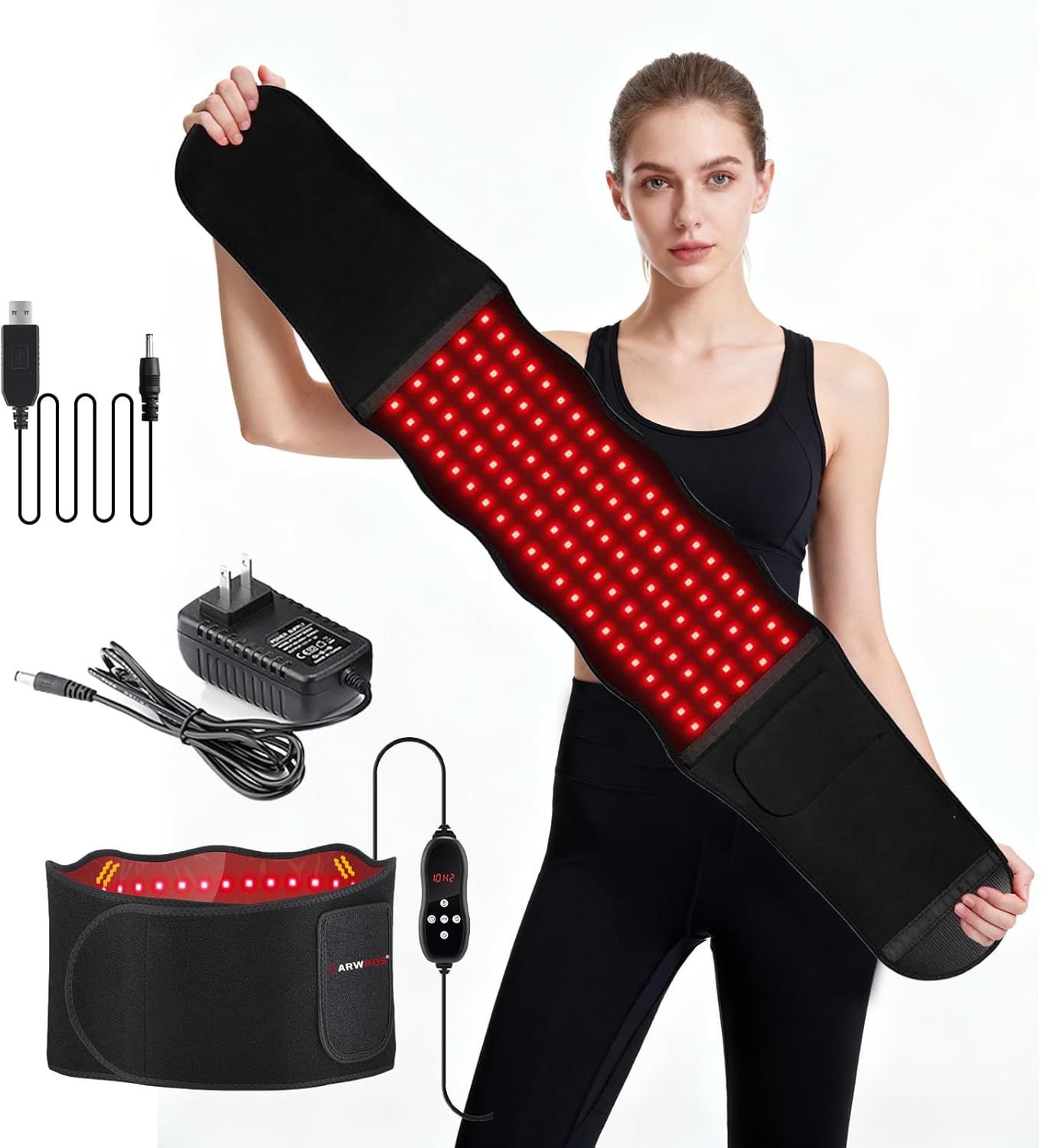 Red Light Therapy Belt - 660nm & 850nm Wavelength, Red Light Therapy Wrap, Near-Infrared Light Belt for Back, 5 Brightness Levels, 5 Vibration Levels, Timer