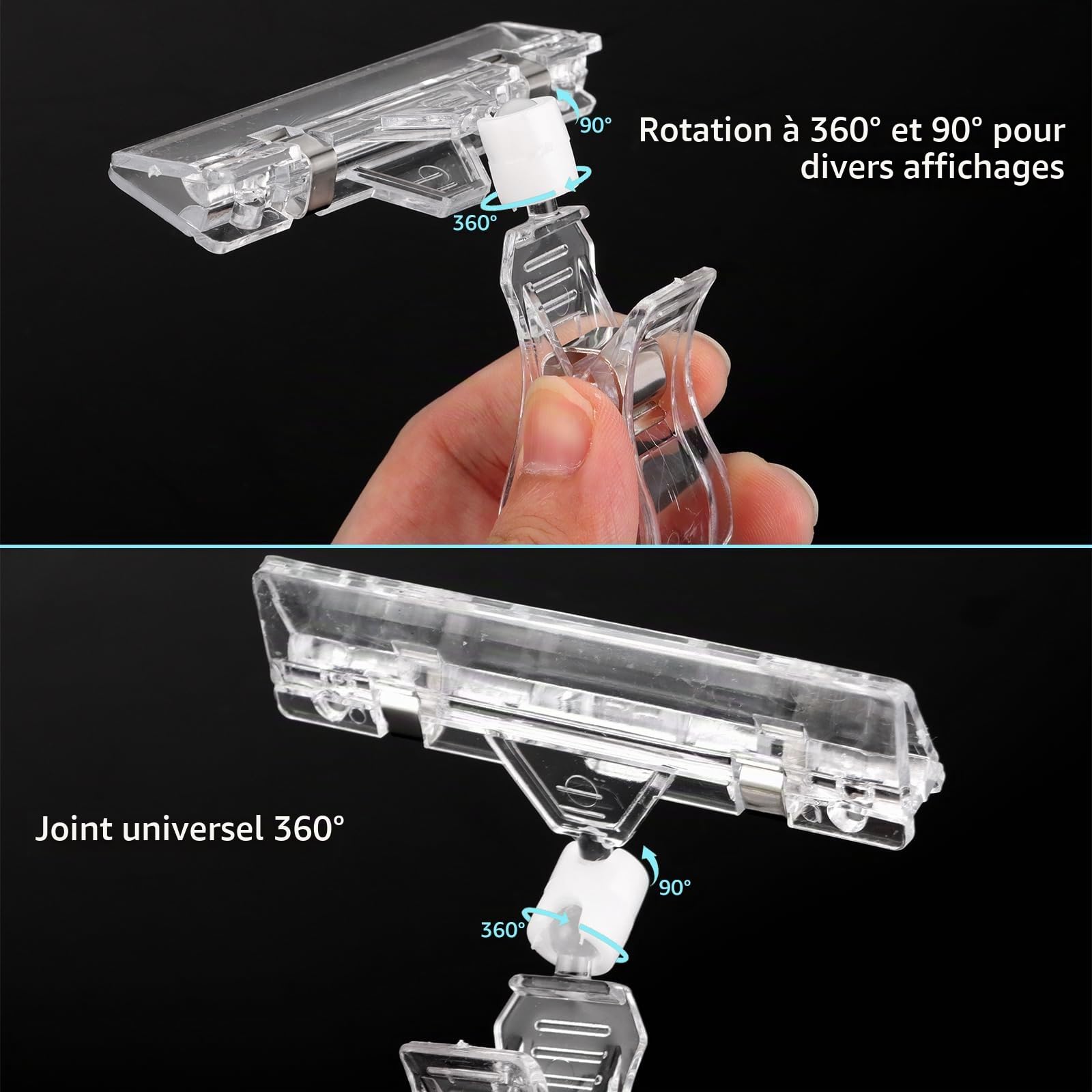 APACALI 50 Pièces Plastique Rotatif Clip, Porte Etiquette Prix Rotatif, Clip d'Affichage de Clip de Marchandise, Clips d'Étiquettes de Prix Transparent pour Cartes, Socle Étiquettes Boulangerie
