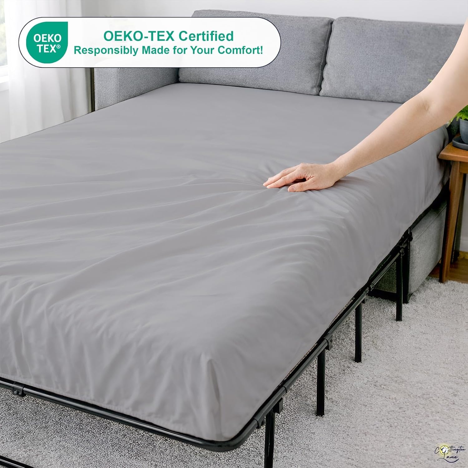 Cottington Lane 1 Piece Sleeper Sofa Fitted Sheet Full Size, Premium Quality 100% Egyptian Cotton, 6 Inch Deep Sofa Bed/Pullout Couch Bottom Sheet Only, Cooling, Soft & Breathable, Silver Grey