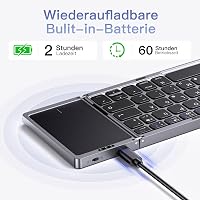 OMOTON Összecsukható Bluetooth Billentyűzet Touchpaddal, Vezeték Nélküli QWERTZ Billentyűzet Tablethez és Laptophoz 5