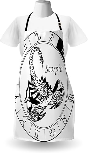 Miniatura 2 de Ambesonne Zodiac Apron, Astrology Element Scorpio Ecliptic Path of Sun across Celestial Sphere Print, Unisex Kitchen Bib Apron with Adjustable Neck