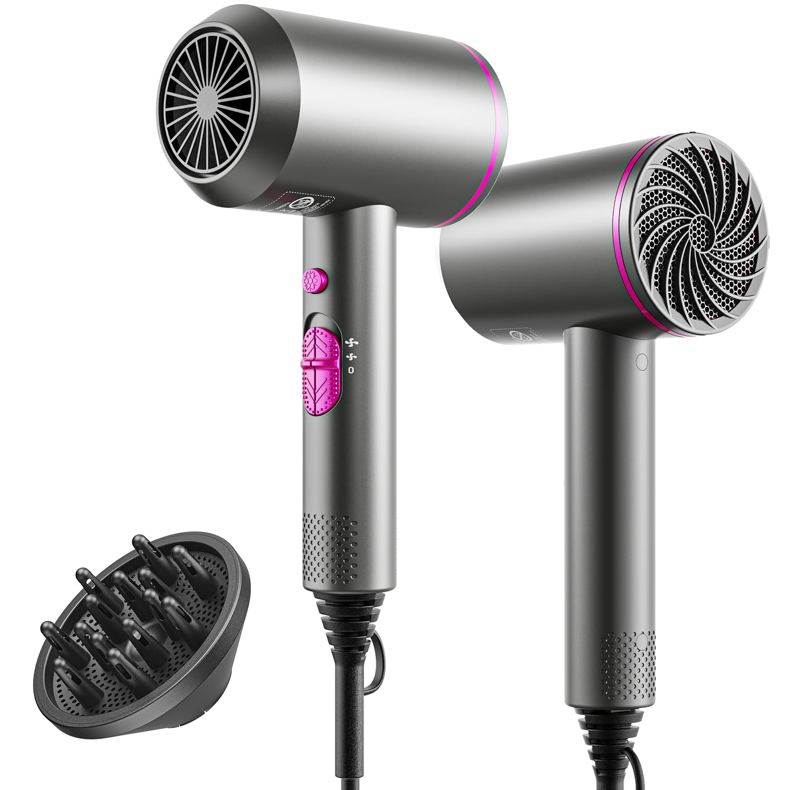 Secador de pelo iones profesional, con boquilla de cabeza de soplado, Hair Dryer iónico negativos portátil de 3 temperaturas, Rápido Secado Cabello