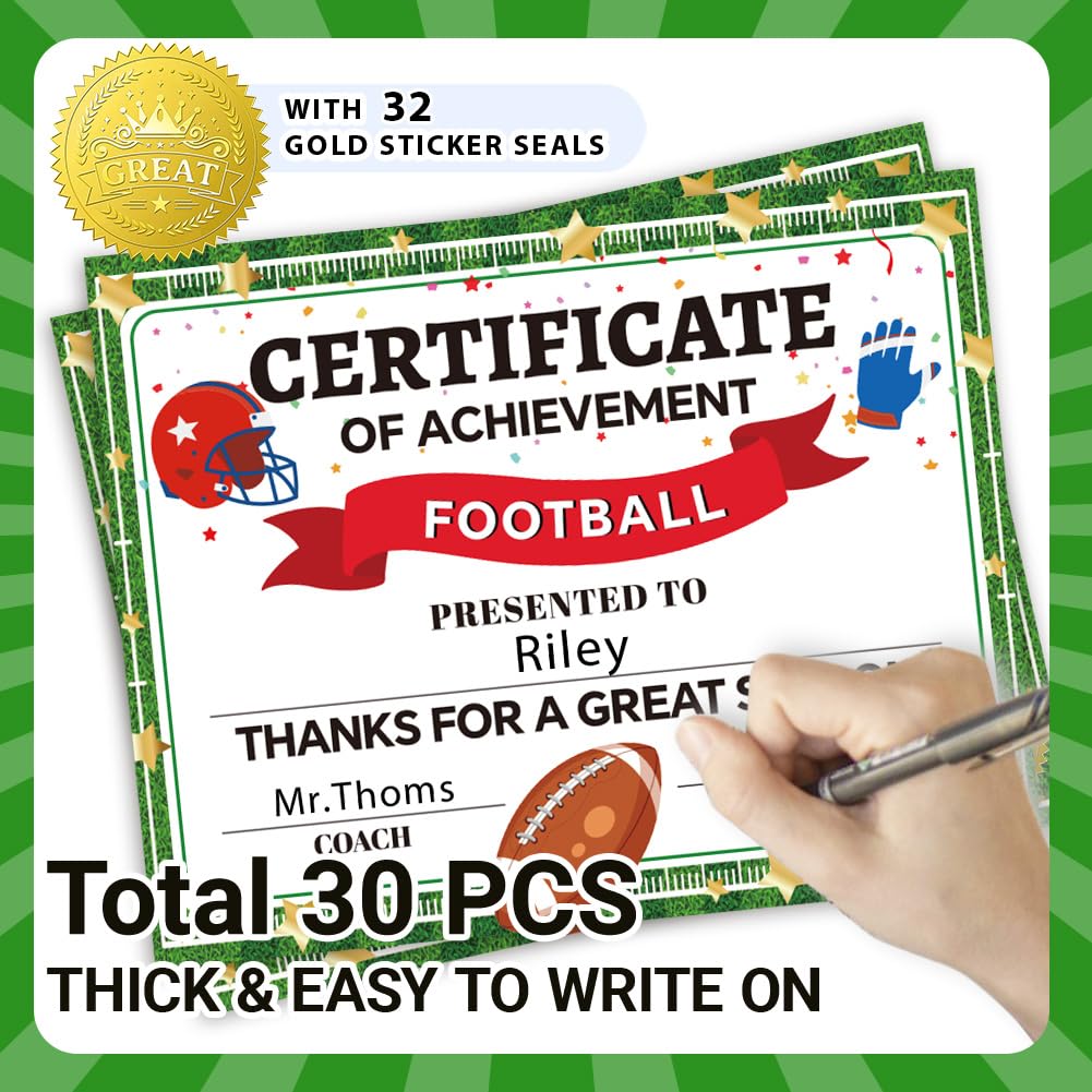 Doodlream 30 Pcs Football Achievement Award Certificate Paper with 32 Pcs Gold Foil Stickers - Image 2