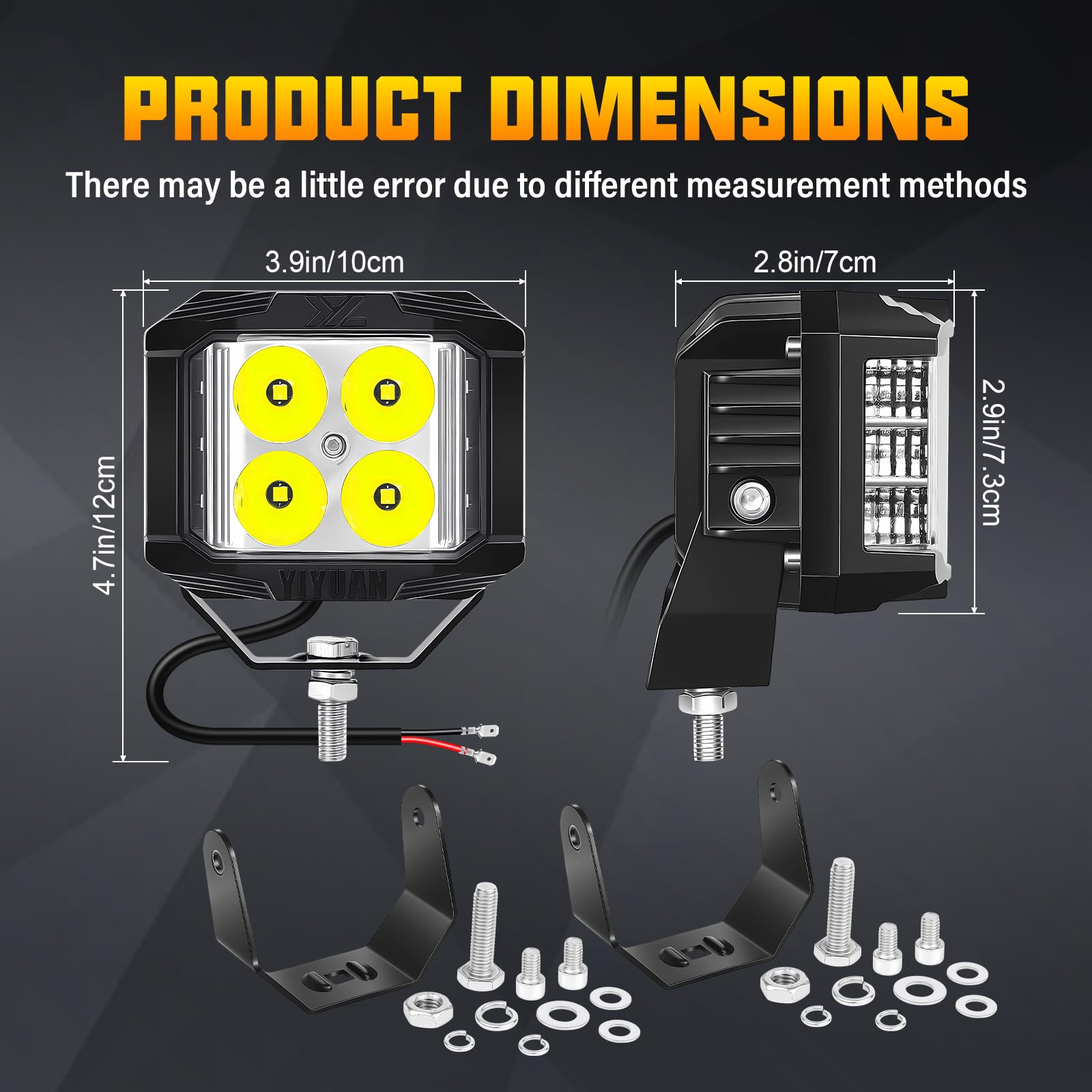 PICAA Foco de trabajo LED, 2PCS 4 pulgadas 35W LED Luz de inundación Tractor,3 lados brillan,12V-24V 6000K blanca Focos LED para Tractores Luz de Niebla Coche,SUV, UTV, ATV, Off-road,Camión,Moto
