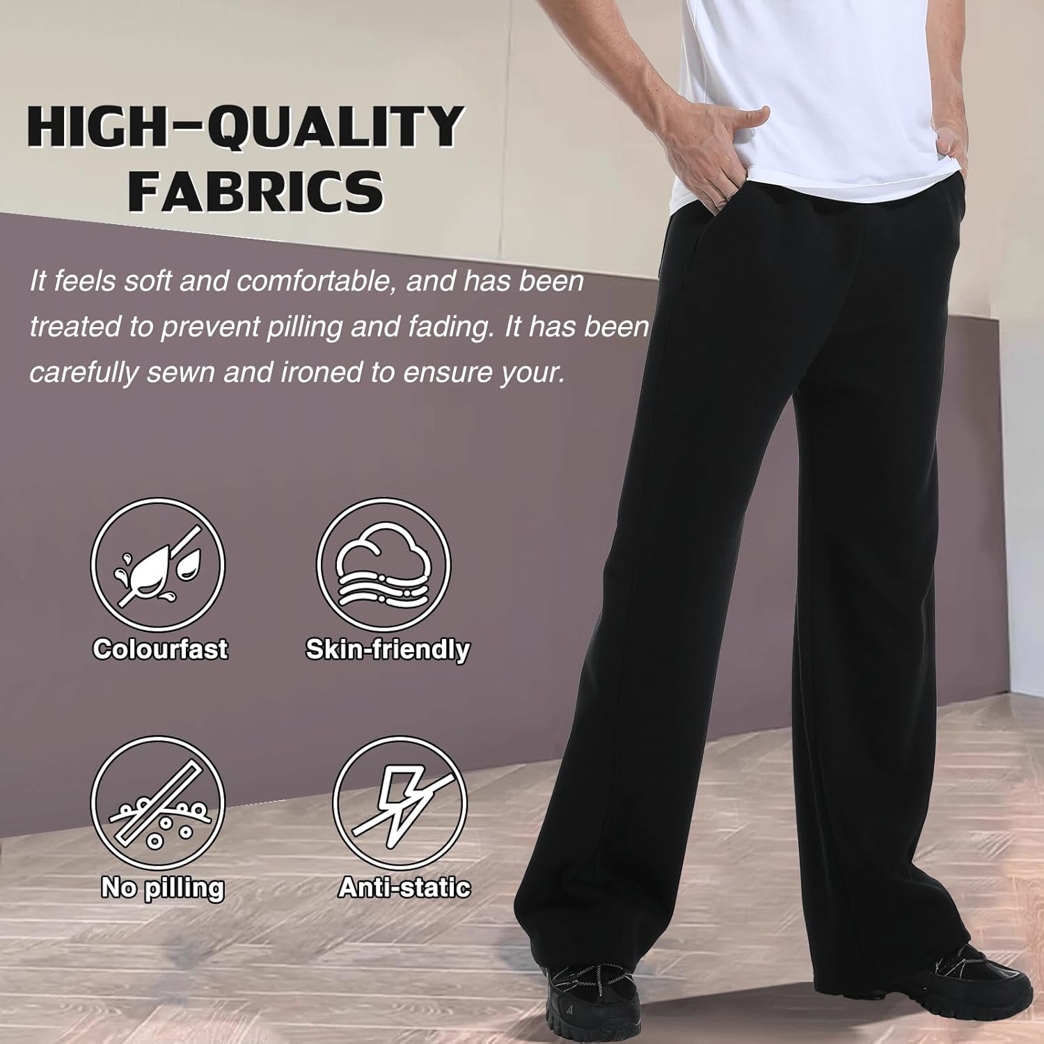 Sweatpants for Tall Men, Big and Tall Size, Men's Extra Long Inseam, Mens Casual Fit Loose Drawstring Black Pants - Image 8