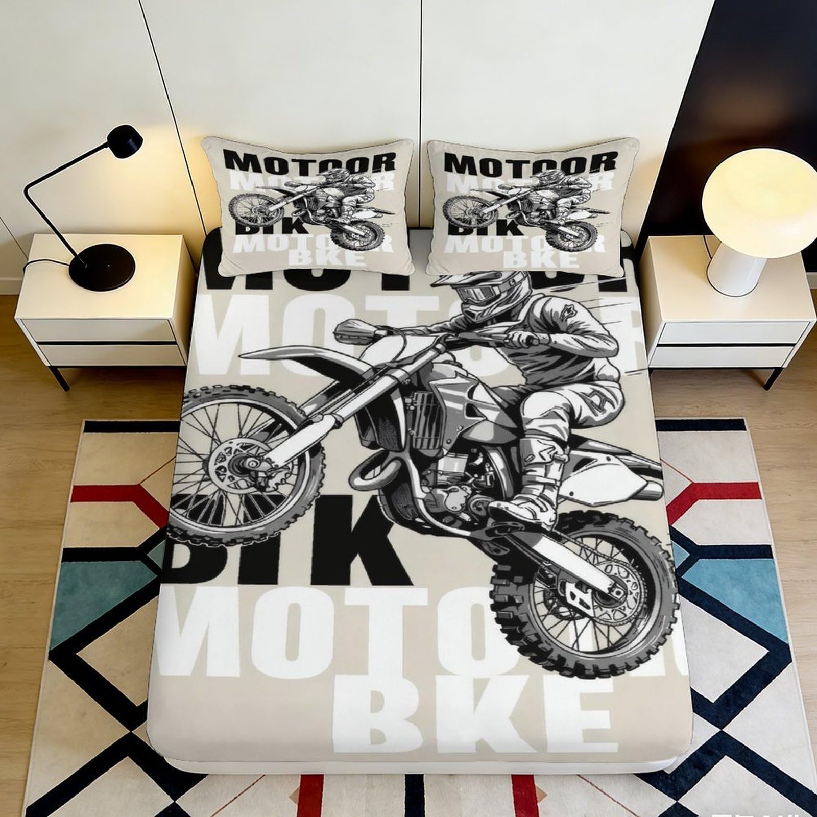 Jwndfkpvxzgl Style-10 3D Printed Motocross Motorcycle Fitted Sheet Microfiber Soft Anti-Slip Bed Cover For Bedroom Dorm Decor Machine Washable 90X200x25cm