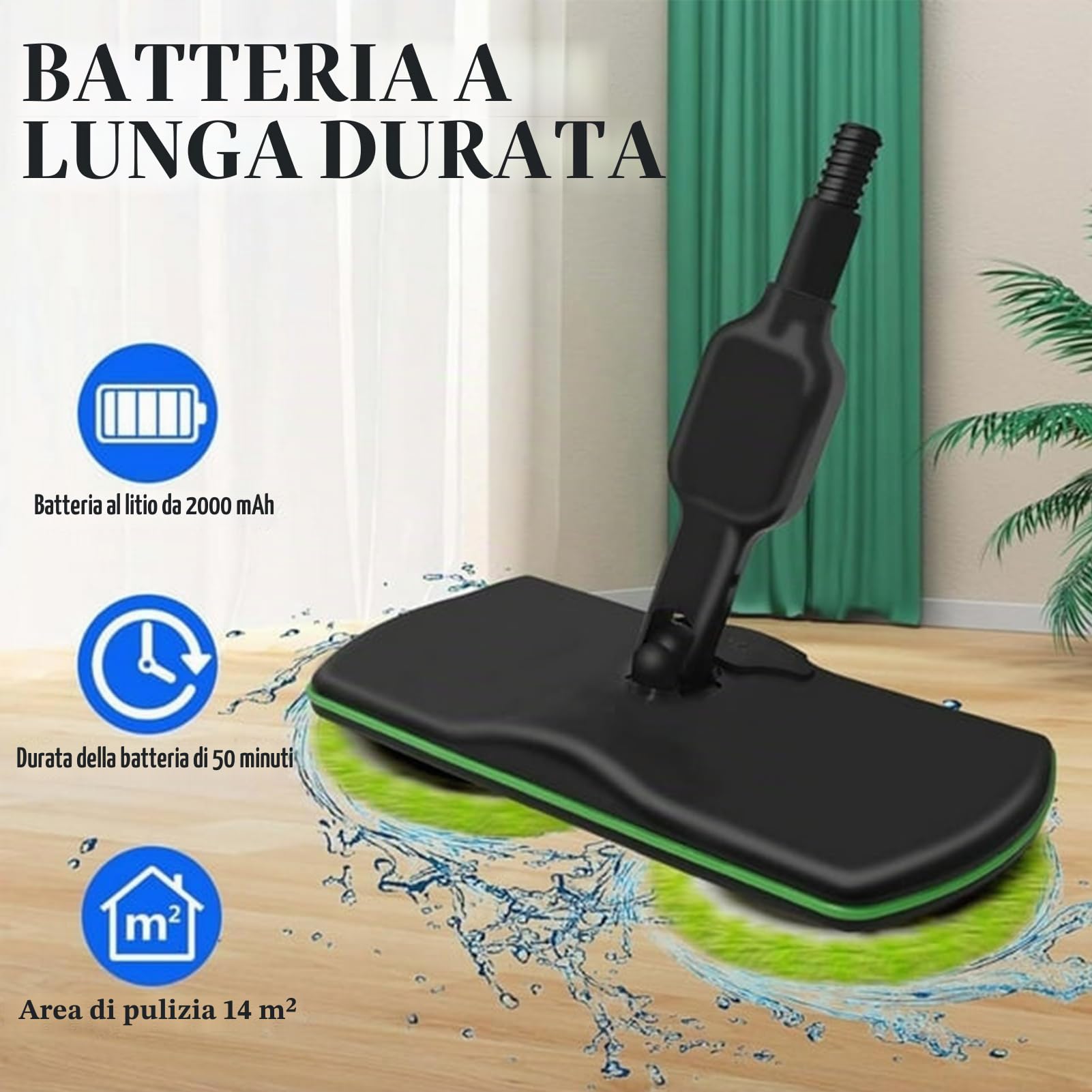 Lavapavimenti elettrico, mocio rotante ricaricabile senza fili, pulitore e lucidatrice per pavimenti duri con microfibra e cuscinetti lucidanti per laminato, legno e piastrelle