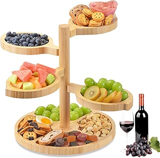 Bamboo Tiered Cheese Board Gift Set: Rotating Charcuterie Board Serving Platter for Parties, Wine Nights, Entertaining, Housewarming & Weddings Gift Set - 4 Swivel Trays and Divided Round Base