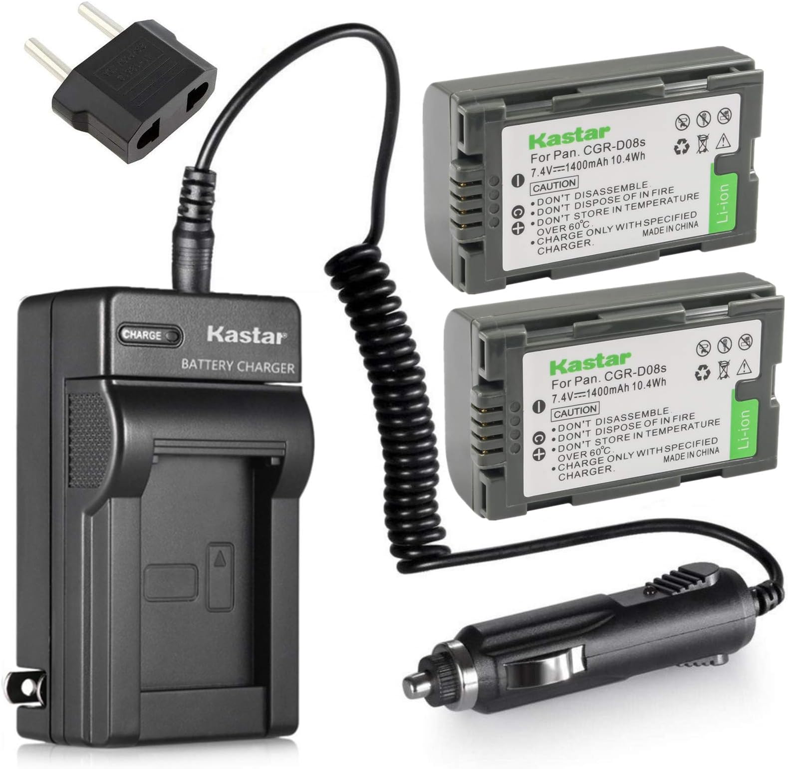 Kastar Battery (X2) & AC Travel Charger for Panasonic CGR-D08 D08S CGR-D14 CGR-D16 D16S CGR-D28 D28S, CGR-D120 CGR-D210 CGR-D220 CGR-D320 & AG Series AJ-PCS060G DZ-MX5000 NV Series PV Series VDR-M20