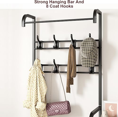 Miniatura 4 de IDEALHOUSE Banco de almacenamiento de árbol de pasillo para entrada, perchero con cajón de almacenamiento, estante de almacenamiento 5 en 1 y 8