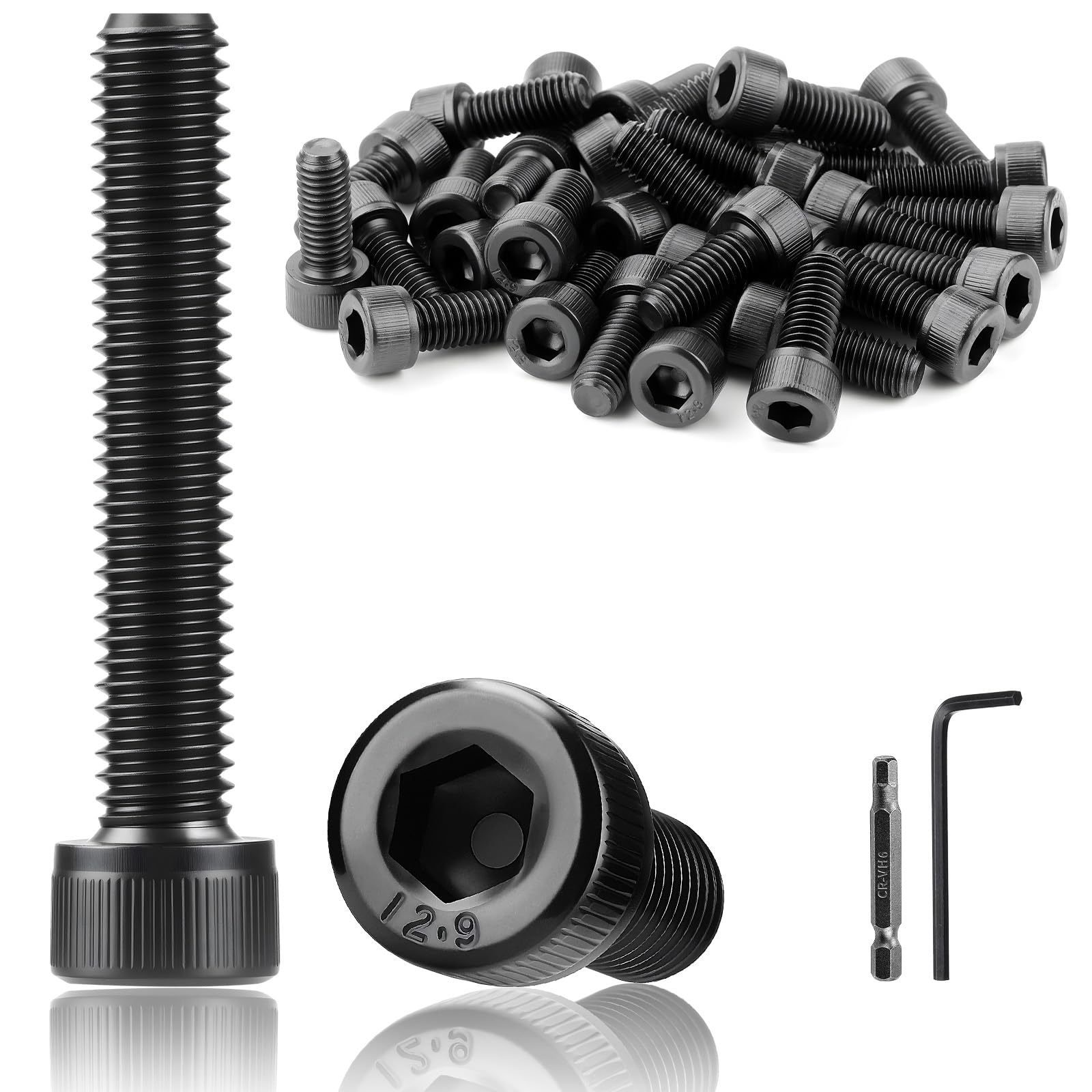 TXXATX Pack of 50 M6 x 25 mm Screws Cylinder Screws with Hexagon Socket DIN 912 Cylinder Head Screws Black Hex Screws Carbon Steel Full Thread Allen Screws for Furniture Repair