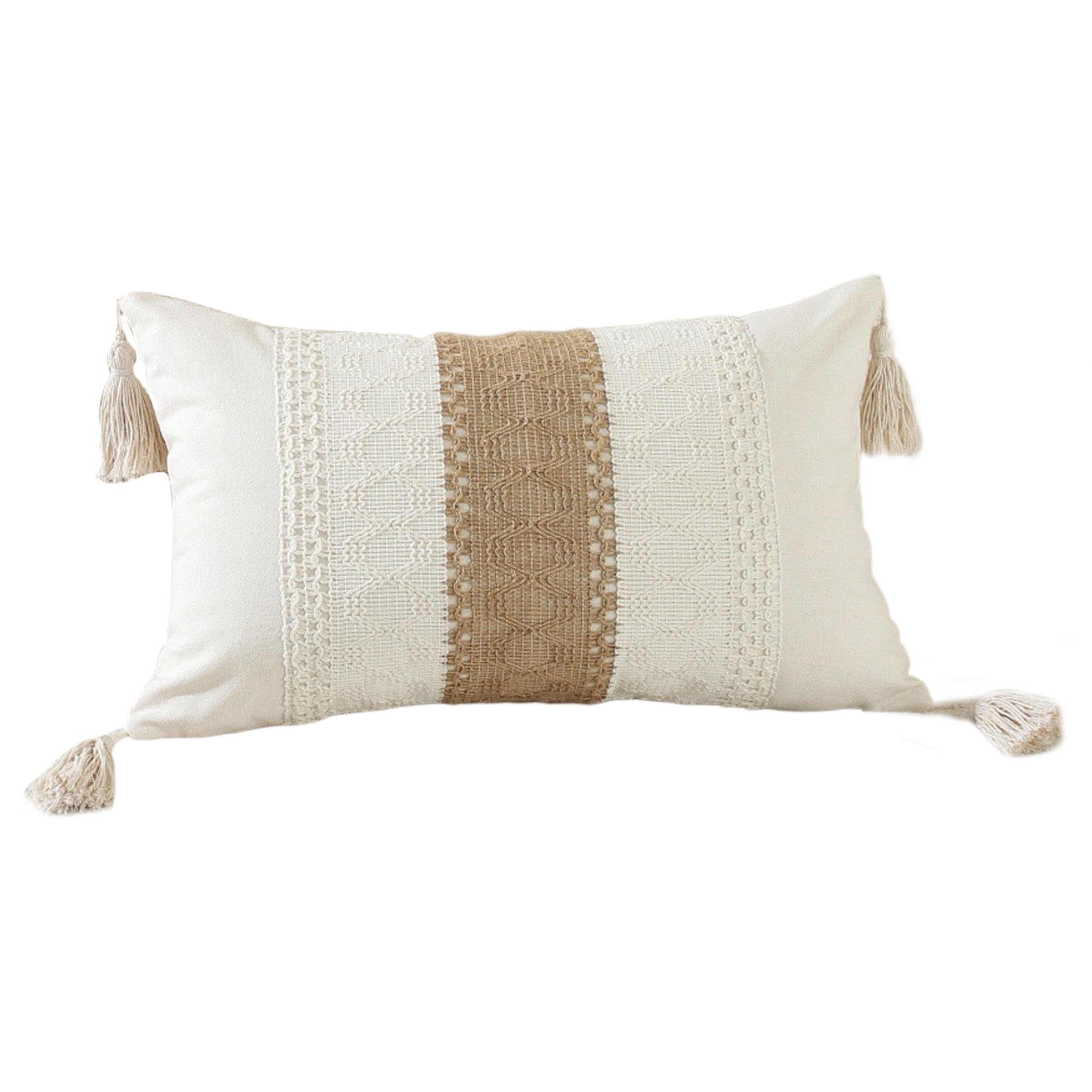 Neptuiby Cream Pillow Covers, 1 Cream Lumbar Pillow Cover Rectangle Throw Cover with Tassel & Geometric Pattern, 12x20 Inch.