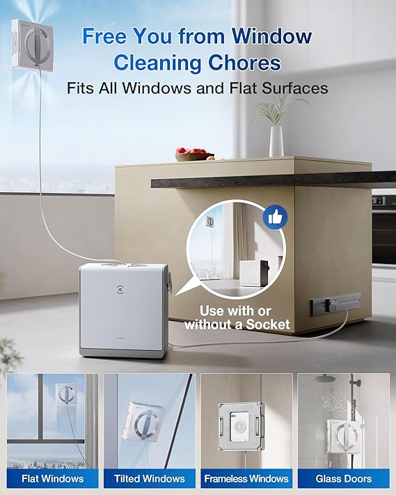 ECOVACS WINBOT W2 PRO Omni Portable Window Cleaning Robot with Multi-Functional Station, Charging While Working, Intelligent Cleaning with Triple Nozzle Water Sprayer, 12-Level Protection