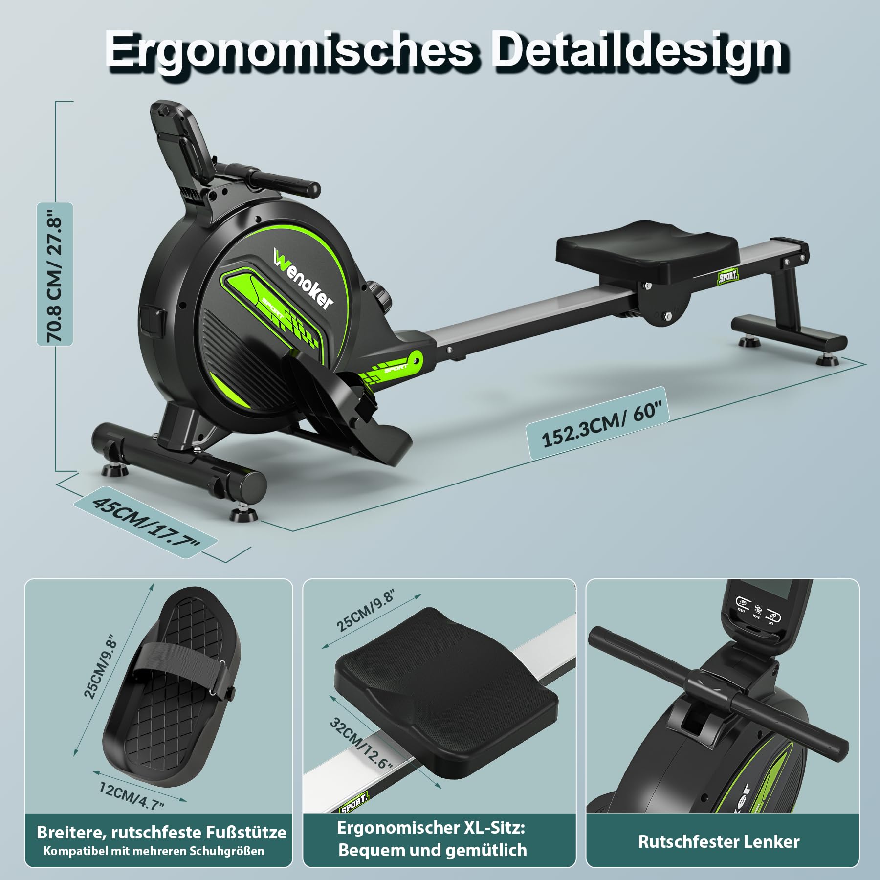 Wenoker - Vogatore magnetico pieghevole per la casa, capacità di peso di 160 kg, silenziatore e liscio con supporto per tablet per display LCD e comodo cuscino per sedile