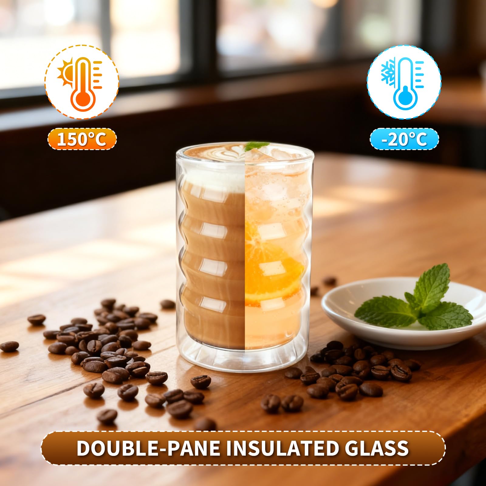 Lot de 4 verres à latte macchiato à double paroi - 400 ml - Verres à café à double paroi - Avec 4 cuillères - En verre borosilicate