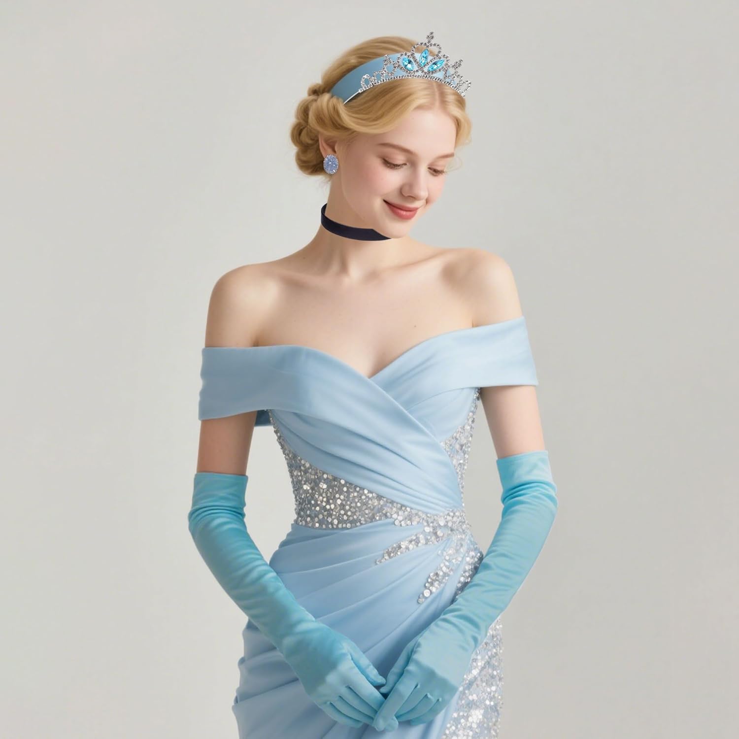 Princess Costume Accessories for Women Headband Black Velvet Choker Earrings Gloves Princess Crown for Halloween Costume Birthday Party - Image 5