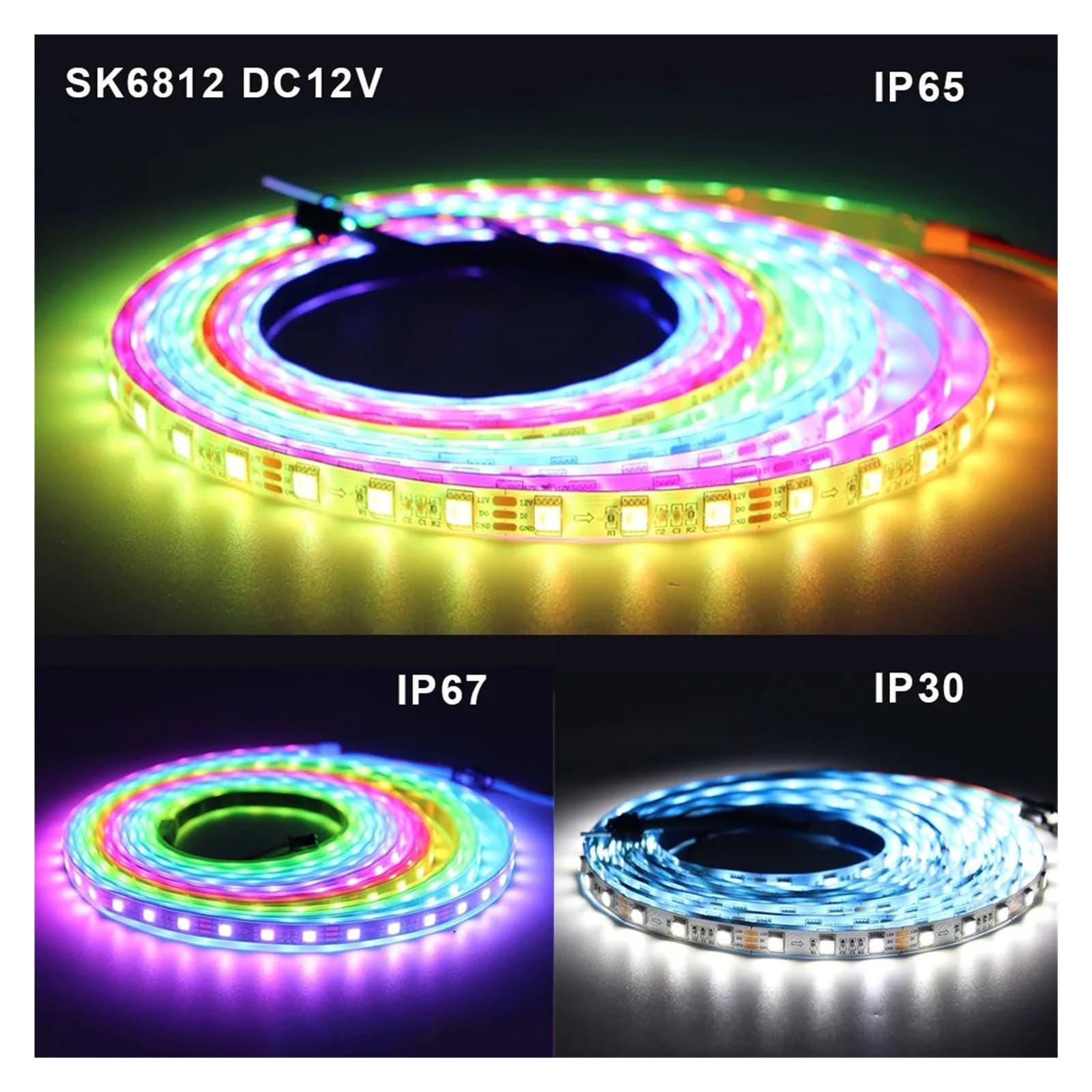 Tira de luces LED DC5V 12V 24V SK6812 WS2814 RGBW 5050SMD 4 en 1 60 píxeles/M individualmente IP30 IP65 IP67 cinta de luz Flexible