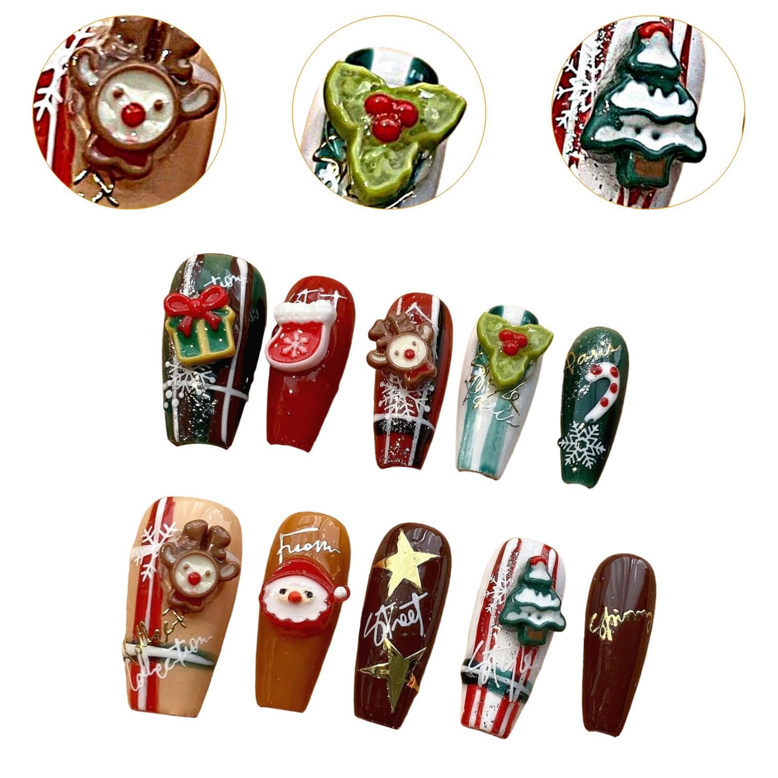 5x Uñas Postizas Navideñas para Invierno, Uñas Postizas para Pegar, Decoración de Uñas, Uñas Falsas